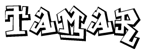 The image is a stylized representation of the letters Tamar designed to mimic the look of graffiti text. The letters are bold and have a three-dimensional appearance, with emphasis on angles and shadowing effects.