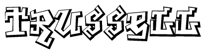 The clipart image depicts the word Trussell in a style reminiscent of graffiti. The letters are drawn in a bold, block-like script with sharp angles and a three-dimensional appearance.