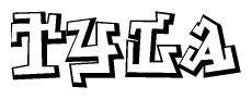 The clipart image depicts the word Tyla in a style reminiscent of graffiti. The letters are drawn in a bold, block-like script with sharp angles and a three-dimensional appearance.