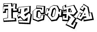 The clipart image depicts the word Tecora in a style reminiscent of graffiti. The letters are drawn in a bold, block-like script with sharp angles and a three-dimensional appearance.