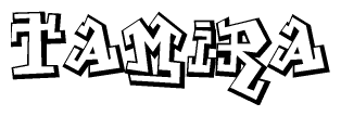 The clipart image depicts the word Tamira in a style reminiscent of graffiti. The letters are drawn in a bold, block-like script with sharp angles and a three-dimensional appearance.