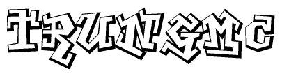 The image is a stylized representation of the letters Trungmc designed to mimic the look of graffiti text. The letters are bold and have a three-dimensional appearance, with emphasis on angles and shadowing effects.