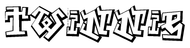 The image is a stylized representation of the letters Twinnie designed to mimic the look of graffiti text. The letters are bold and have a three-dimensional appearance, with emphasis on angles and shadowing effects.
