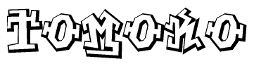 The image is a stylized representation of the letters Tomoko designed to mimic the look of graffiti text. The letters are bold and have a three-dimensional appearance, with emphasis on angles and shadowing effects.