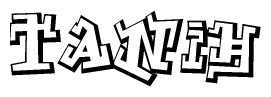 The image is a stylized representation of the letters Tanih designed to mimic the look of graffiti text. The letters are bold and have a three-dimensional appearance, with emphasis on angles and shadowing effects.