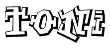 The image is a stylized representation of the letters Toni designed to mimic the look of graffiti text. The letters are bold and have a three-dimensional appearance, with emphasis on angles and shadowing effects.