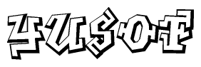 The image is a stylized representation of the letters Yusof designed to mimic the look of graffiti text. The letters are bold and have a three-dimensional appearance, with emphasis on angles and shadowing effects.