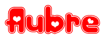 The image displays the word Aubre written in a stylized red font with hearts inside the letters.