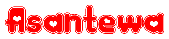 The image is a clipart featuring the word Asantewa written in a stylized font with a heart shape replacing inserted into the center of each letter. The color scheme of the text and hearts is red with a light outline.