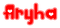 The image displays the word Aryha written in a stylized red font with hearts inside the letters.