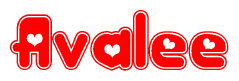 The image is a clipart featuring the word Avalee written in a stylized font with a heart shape replacing inserted into the center of each letter. The color scheme of the text and hearts is red with a light outline.
