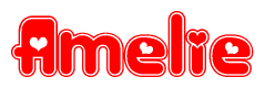 The image displays the word Amelie written in a stylized red font with hearts inside the letters.