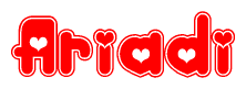 The image displays the word Ariadi written in a stylized red font with hearts inside the letters.