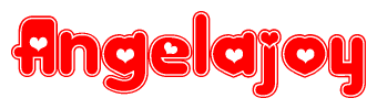 The image is a clipart featuring the word Angelajoy written in a stylized font with a heart shape replacing inserted into the center of each letter. The color scheme of the text and hearts is red with a light outline.