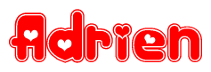 The image displays the word Adrien written in a stylized red font with hearts inside the letters.