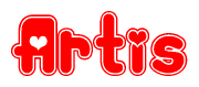 The image displays the word Artis written in a stylized red font with hearts inside the letters.