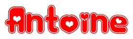 The image is a clipart featuring the word Antoine written in a stylized font with a heart shape replacing inserted into the center of each letter. The color scheme of the text and hearts is red with a light outline.