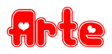 The image displays the word Arte written in a stylized red font with hearts inside the letters.