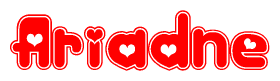 The image is a clipart featuring the word Ariadne written in a stylized font with a heart shape replacing inserted into the center of each letter. The color scheme of the text and hearts is red with a light outline.