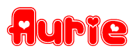 The image displays the word Aurie written in a stylized red font with hearts inside the letters.