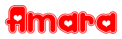 The image displays the word Amara written in a stylized red font with hearts inside the letters.