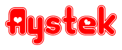 The image displays the word Aystek written in a stylized red font with hearts inside the letters.