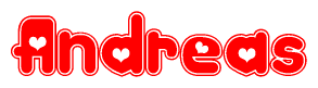 The image displays the word Andreas written in a stylized red font with hearts inside the letters.