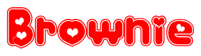 The image displays the word Brownie written in a stylized red font with hearts inside the letters.