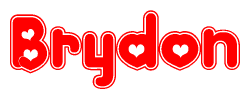 The image is a clipart featuring the word Brydon written in a stylized font with a heart shape replacing inserted into the center of each letter. The color scheme of the text and hearts is red with a light outline.