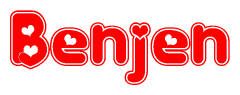 The image is a clipart featuring the word Benjen written in a stylized font with a heart shape replacing inserted into the center of each letter. The color scheme of the text and hearts is red with a light outline.