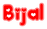 The image displays the word Bijal written in a stylized red font with hearts inside the letters.