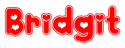 The image is a clipart featuring the word Bridgit written in a stylized font with a heart shape replacing inserted into the center of each letter. The color scheme of the text and hearts is red with a light outline.
