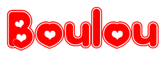 The image displays the word Boulou written in a stylized red font with hearts inside the letters.