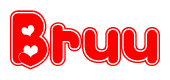 The image displays the word Bruu written in a stylized red font with hearts inside the letters.