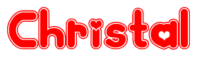 The image displays the word Christal written in a stylized red font with hearts inside the letters.