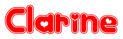 The image displays the word Clarine written in a stylized red font with hearts inside the letters.