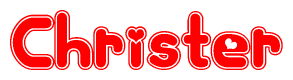 The image is a clipart featuring the word Christer written in a stylized font with a heart shape replacing inserted into the center of each letter. The color scheme of the text and hearts is red with a light outline.