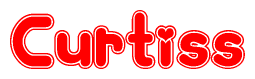 The image is a clipart featuring the word Curtiss written in a stylized font with a heart shape replacing inserted into the center of each letter. The color scheme of the text and hearts is red with a light outline.