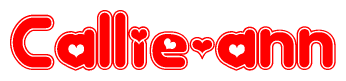 The image displays the word Callie-ann written in a stylized red font with hearts inside the letters.