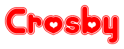 The image displays the word Crosby written in a stylized red font with hearts inside the letters.
