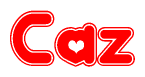 The image is a clipart featuring the word Caz written in a stylized font with a heart shape replacing inserted into the center of each letter. The color scheme of the text and hearts is red with a light outline.