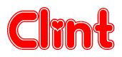 The image displays the word Clint written in a stylized red font with hearts inside the letters.