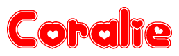 The image displays the word Coralie written in a stylized red font with hearts inside the letters.
