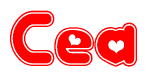 The image is a clipart featuring the word Cea written in a stylized font with a heart shape replacing inserted into the center of each letter. The color scheme of the text and hearts is red with a light outline.