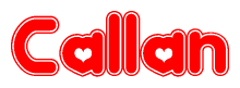 The image displays the word Callan written in a stylized red font with hearts inside the letters.