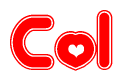The image is a clipart featuring the word Col written in a stylized font with a heart shape replacing inserted into the center of each letter. The color scheme of the text and hearts is red with a light outline.