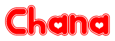 The image displays the word Chana written in a stylized red font with hearts inside the letters.