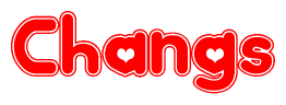 The image is a clipart featuring the word Changs written in a stylized font with a heart shape replacing inserted into the center of each letter. The color scheme of the text and hearts is red with a light outline.