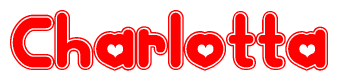 The image displays the word Charlotta written in a stylized red font with hearts inside the letters.