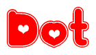 The image displays the word Dot written in a stylized red font with hearts inside the letters.